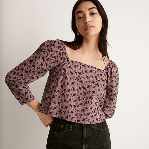 Madewell Seersucker Square-Neck Top in Floral Fig, US Women's Size L - Picture 6 of 7